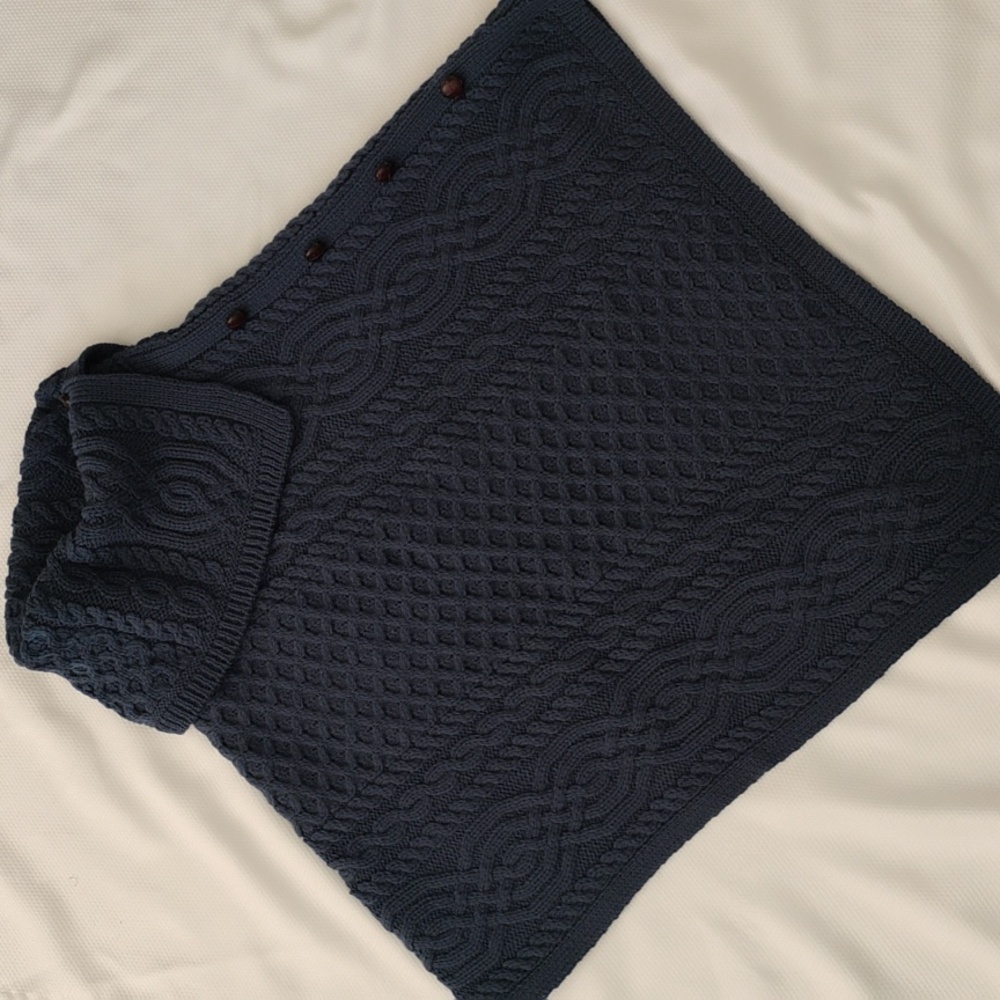 Aran Crafts Ireland Mallard Blue Cable Knit Merino Wool Cowl Poncho Sweater - 10 - Picture 2 of 10